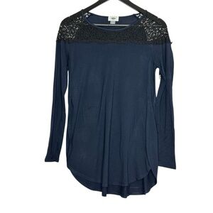 Old Navy Navy Blue Lace Yoke Long Sleeve Top Casual Blouse Size Small SEE NOTE